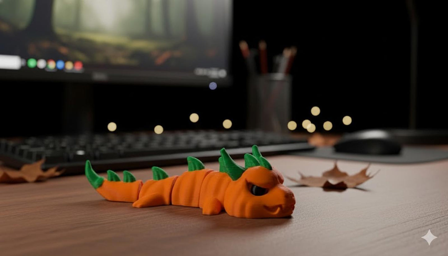 The Pumpkin Dragon - Articulated Fidget Toy & Halloween Keychain