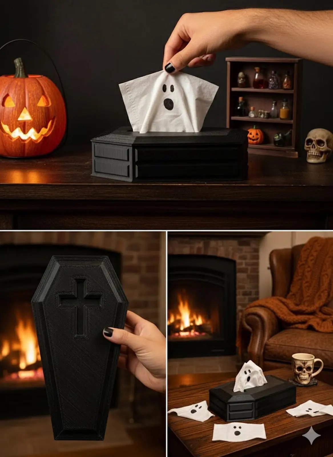 Coughin' Coffin Tissue Box Cover - Gothic Halloween Decor PrecursorPrints