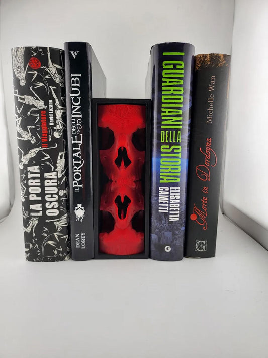 Mirrored Skull Totem Book Nook - Symmetrical Gothic Bookshelf Insert 