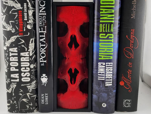 Mirrored Skull Totem Book Nook - Symmetrical Gothic Bookshelf Insert 