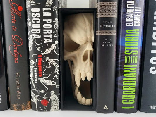 Fanged Monster Skull Book Nook - 3D Printed Gothic Horror Insert 