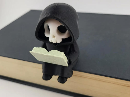 Spooky Cute Grim Reaper Bookshelf Sitter - 3D Printed Gothic Decor