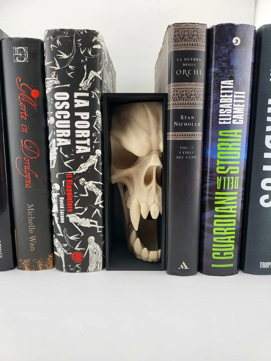 Fanged Monster Skull Book Nook - 3D Printed Gothic Horror Insert 