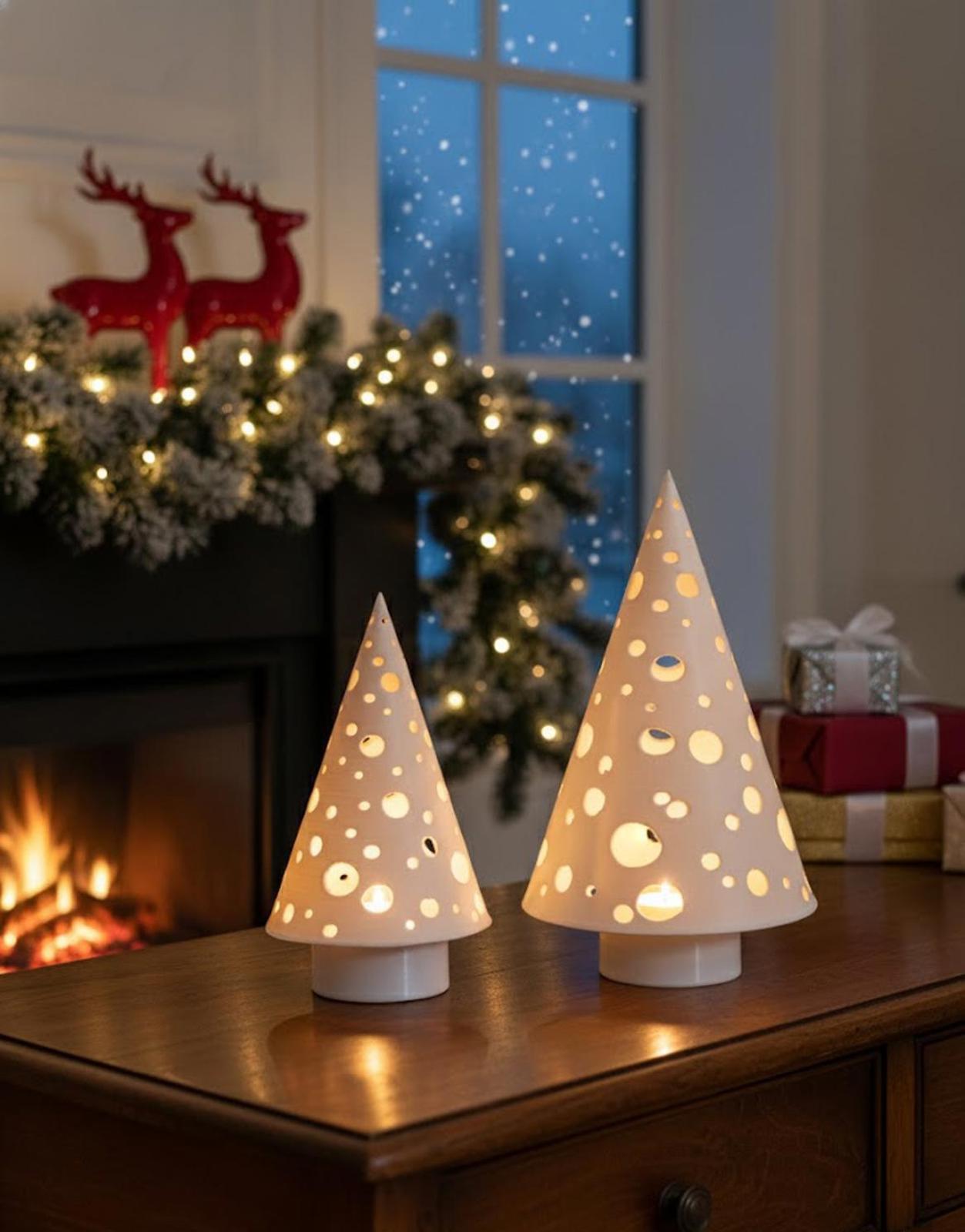 Modern Polka Dot Tree Light - Minimalist Holiday LED Tealight Holder 